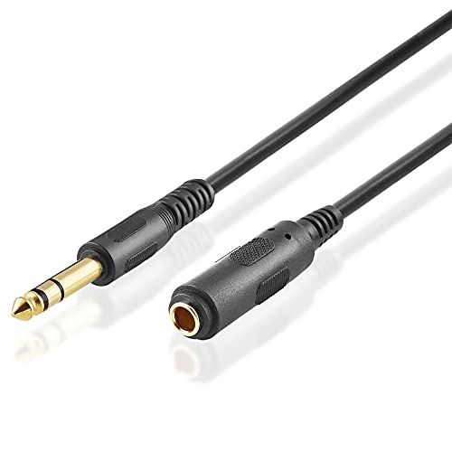 BestPlug 5 Meter Audio Stereo Kabel Verlängerung Aux in Out, 6,3mm Klinke Stecker vergoldet männlich auf 6,3mm Klinke Buchse Kupplung vergoldet weiblich, Schwarz von BestPlug