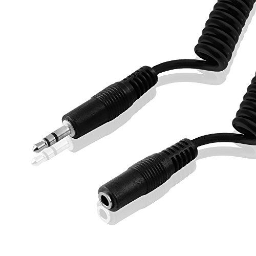 BestPlug 5 Meter Audio Stereo Kabel Verlängerung mit Spirale Aux in Out, 3,5mm Klinke Stecker männlich auf 3,5mm Klinke Buchse Kupplung weiblich, Schwarz von BestPlug