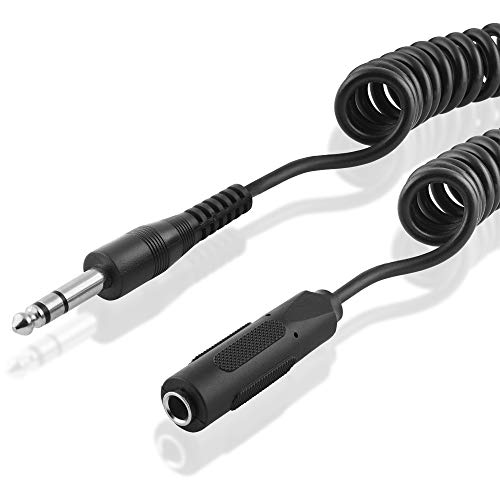 BestPlug 5 Meter Audio Stereo Kabel Verlängerung mit Spirale Aux in Out, 6,3mm Klinke Stecker männlich auf 6,3mm Klinke Buchse Kupplung weiblich, Schwarz von BestPlug