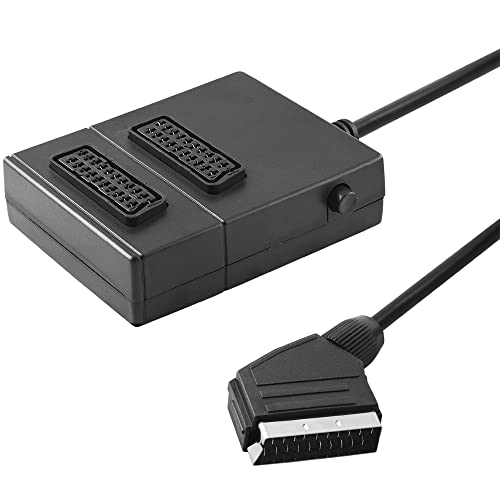 BestPlug Audio Video Verteiler Weiche Umschalter Spllitter Adapter Switcher Verteilerbox, 1 Scart-Stecker männlich auf 2 Scart Buchse Kupplung weiblich, mit Schalter, 40cm Kabel, Schwarz von BestPlug