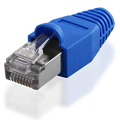 BestPlug DSL LAN Patch Internet Netzwerk RJ45 Stecker mit Hülse und Einfädelhilfe, Cat.5e, Blau von BestPlug