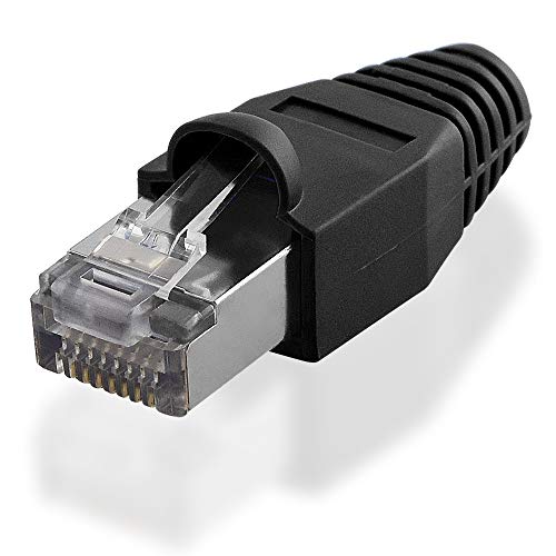 BestPlug DSL LAN Patch Internet Netzwerk RJ45 Stecker mit Hülse und Einfädelhilfe, Cat.5e, Schwarz von BestPlug