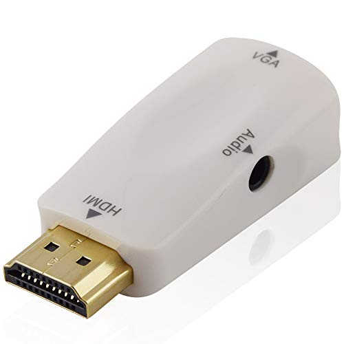 BestPlug HDMI VGA Adapter - HDMI Stecker männlich auf S-VGA Buchse Kupplung weiblich - Klinken-Anschluss und Klinken-Kabel 50cm für Tonübertragung - geeignet für SD und HD Übertragung mit Audio - Weiß von BestPlug