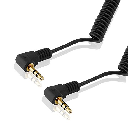 BestPlug Hiqh Quality 1,5 Meter Audio Stereo Klinken-Kabel mit Spirale Aux in Out, 3,5mm Klinke Stecker 90° abgewinkelt auf 3,5mm Klinke Stecker 90° abgewinkelt vergoldet, Schwarz von BestPlug