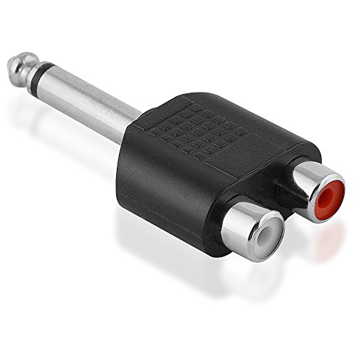 BestPlug Y Audio RCA Aux in Out Adapter Verteiler Splitter Weiche, 2 L-R Cinch Buchse Kupplung weiblich auf 1 6,3mm Mono Klinke Stecker männlich, Schwarz von BestPlug