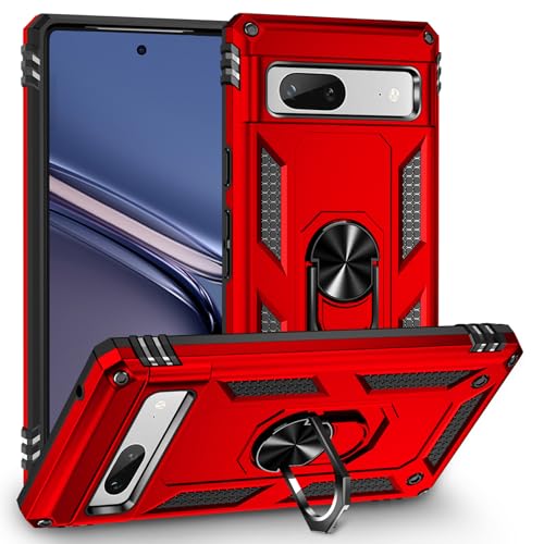 BestST Handyhülle für Google Pixel 7A + HD Displayschutz, Cover für Google Pixel 7A hülle, 370 Grad Drehbar Ringhalter Handytasche Case Handy Hüllen,Rot von BestST