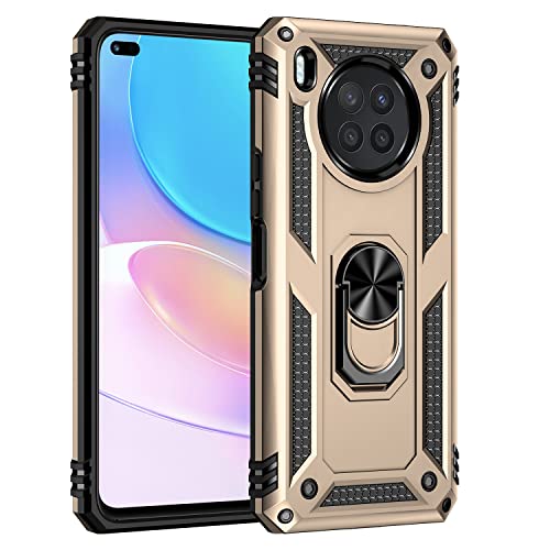 BestST Handyhülle für Huawei Nova 8i + Displayschutz, Cover für Huawei Nova 8i hülle, 360 Grad Drehbar Ringhalter Handytasche Case für Huawei Nova 8i Handy Hüllen,Gold von BestST