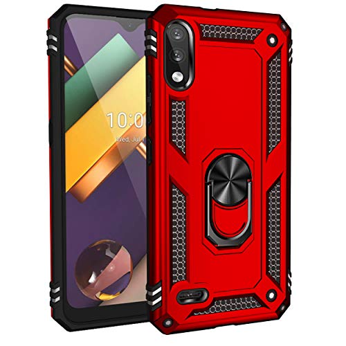 BestST Handyhülle für LG K22/LG K32/LG K22 Plus Handyhülle Cover Hülle + HD Displayschutz, 360 Grad Drehbar Ringhalter Handytasche Case Handy Hüllen,Rot von BestST