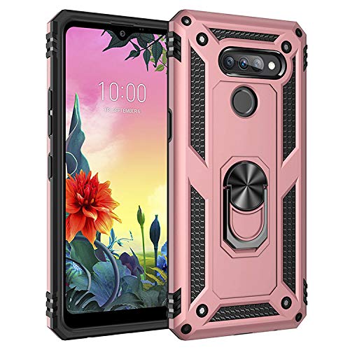 BestST Handyhülle für LG K40S + Displayschutz, Cover für LG K40S hülle, 360 Grad Drehbar Ringhalter Handytasche Case für LG K40S Handy Hüllen,Rosegold von BestST