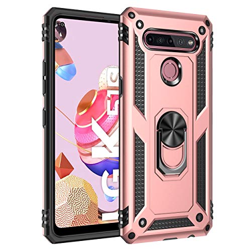 BestST Handyhülle für LG K51S + Displayschutz, Cover für LG K51S hülle, 360 Grad Drehbar Ringhalter Handytasche Case für LG K51S Handy Hüllen,Rosegold von BestST