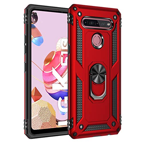 BestST Handyhülle für LG K51S + Displayschutz, Cover für LG K51S hülle, 360 Grad Drehbar Ringhalter Handytasche Case für LG K51S Handy Hüllen,Rot von BestST