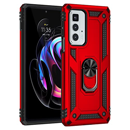 BestST Handyhülle für Motorola Moto Edge 20 Pro + HD Displayschutz, Cover für Motorola Edge 20 Pro hülle, 360 Grad Drehbar Ringhalter Handytasche Case Handy Hüllen,Rot von BestST