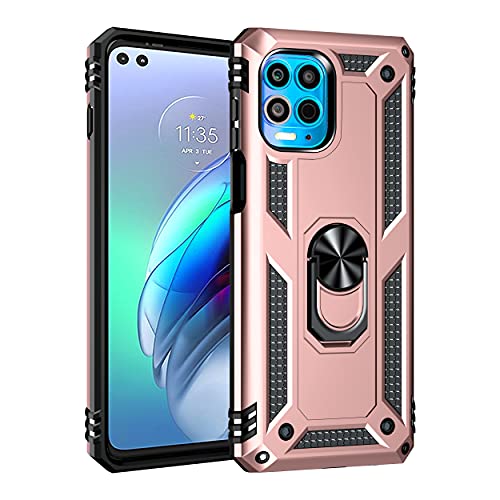 BestST Handyhülle für Motorola Moto G100/Edge S + Displayschutz,Hybrid Schutzhülle Militär Standard Stoßfest Hülle 360 Grad Drehbar Ringhalter Handytasche Cover Case,Rosegold von BestST