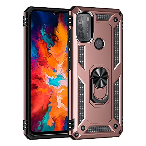 BestST Handyhülle für Motorola Moto G50 + Displayschutz,Hybrid Schutzhülle Militär Standard Stoßfest Hülle 360 Grad Drehbar Ringhalter Handytasche Cover Case,Rosegold von BestST