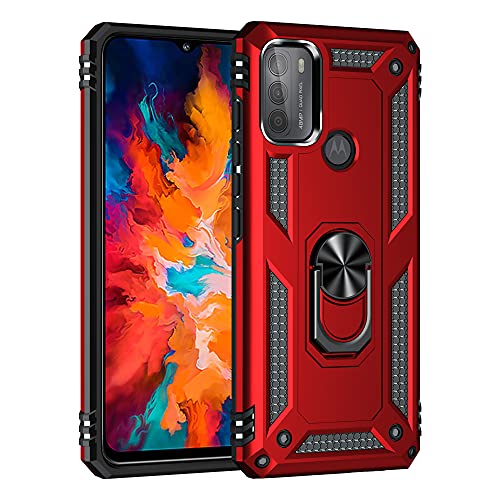 BestST Handyhülle für Motorola Moto G50 + HD Displayschutz, Cover für Motorola G50 hülle, 360 Grad Drehbar Ringhalter Handytasche Case Handy Hüllen,Rot von BestST