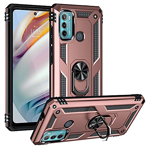BestST Handyhülle für Motorola Moto G60/G40 Fusion + Displayschutz,Hybrid Schutzhülle Militär Standard Stoßfest Hülle 360 Grad Drehbar Ringhalter Handytasche Cover Case,Rosegold von BestST