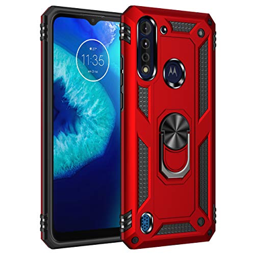 BestST Handyhülle für Motorola Moto G8 Power Lite hülle + Displayschutz, Cover, 360 Grad Drehbar Ringhalter Handytasche Case Cover für Motorola Moto G8 Power Lite Handy Hüllen,Rot von BestST