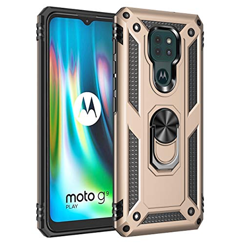 BestST Handyhülle für Motorola Moto G9 Play/Moto E7 Plus/G9 + Displayschutz, Cover für Moto G9 Play/Moto E7 Plus/G9 hülle, 360 Grad Drehbar Ringhalter Handytasche Case Handy Hüllen,Gold von BestST