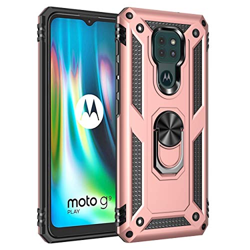 BestST Handyhülle für Motorola Moto G9 Play/Moto E7 Plus/G9 + Displayschutz, Cover für Moto G9 Play/Moto E7 Plus/G9 hülle, 360 Grad Drehbar Ringhalter Handytasche Case Handy Hüllen,Rosegold von BestST