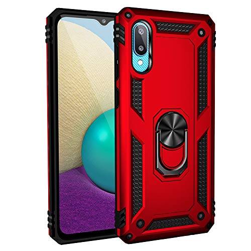 BestST Handyhülle für Samsung Galaxy A02/M02 + Displayschutz, Cover für Samsung A02/M02 hülle, 360 Grad Drehbar Ringhalter Handytasche Case für Samsung Galaxy A02/M02 Handy Hüllen,Rot von BestST