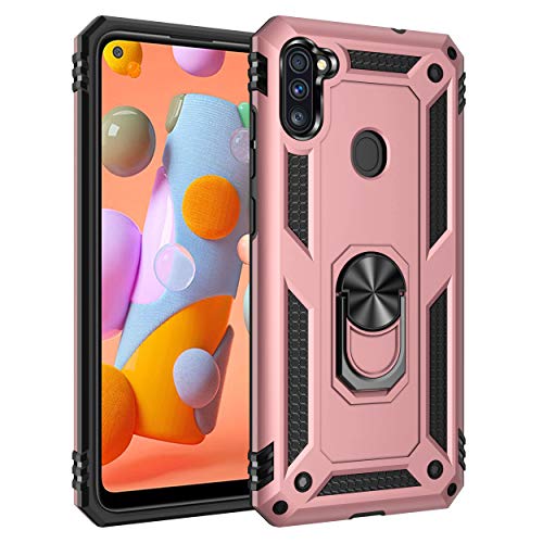 BestST Handyhülle für Samsung Galaxy A11/Galaxy M11 + Displayschutz,Hybrid Schutzhülle Militär Standard Stoßfest Hülle 360 Grad Drehbar Ringhalter Handytasche Cover Case,Rosegold von BestST