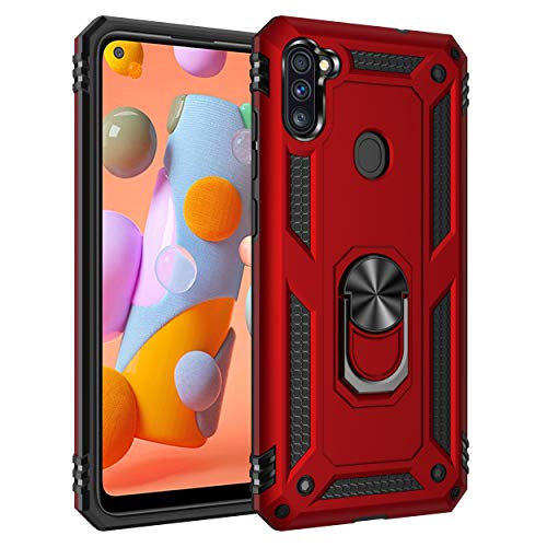 BestST Handyhülle für Samsung Galaxy A11/Galaxy M11 + HD Displayschutz, Cover für Samsung A11/Galaxy M11 hülle, 360 Grad Drehbar Ringhalter Handytasche Case Handy Hüllen,Rot von BestST