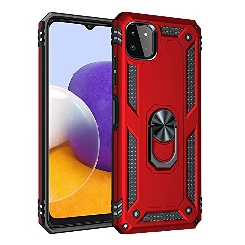 BestST Handyhülle für Samsung Galaxy A22 5G (No 4G) + HD Displayschutz, Cover für Samsung A22 5G (No 4G) hülle, 360 Grad Drehbar Ringhalter Handytasche Case Handy Hüllen,Rot von BestST