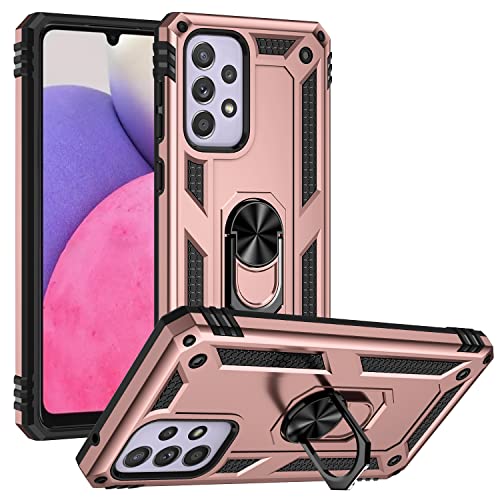 BestST Handyhülle für Samsung Galaxy A33 5G(2022) + Displayschutz,Hybrid Schutzhülle Militär Standard Stoßfest Hülle 360 Grad Drehbar Ringhalter Handytasche Cover Case,Rosegold von BestST