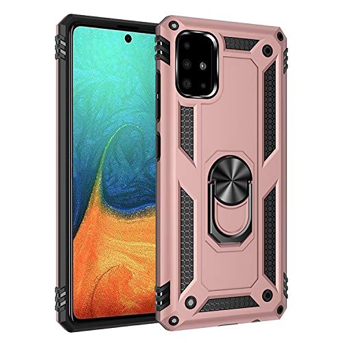 BestST Handyhülle für Samsung Galaxy A71 4G + Displayschutz,Hybrid Schutzhülle Militär Standard Stoßfest Hülle 360 Grad Drehbar Ringhalter Handytasche Cover Case,Rosegold von BestST