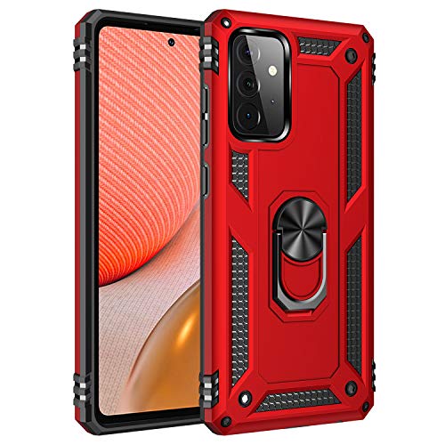 BestST Handyhülle für Samsung Galaxy A72 5G/A72 4G + HD Displayschutz, Cover für Samsung A72 5G/A72 4G hülle, 360 Grad Drehbar Ringhalter Handytasche Case Handy Hüllen,Rot von BestST