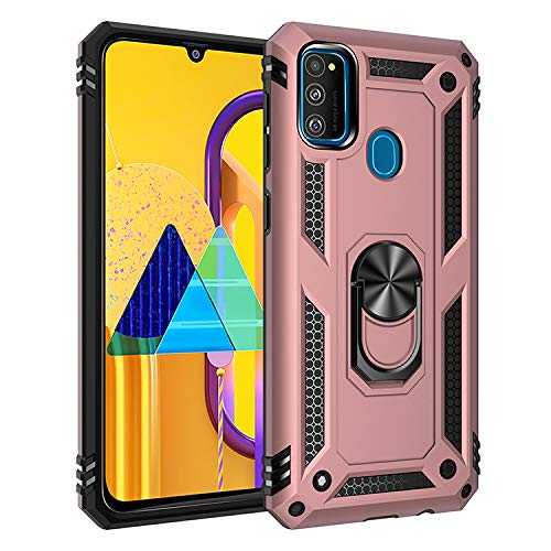 BestST Handyhülle für Samsung Galaxy M30S/Galaxy M31/Galaxy M21 + Displayschutz,Hybrid Schutzhülle Militär Standard Stoßfest Hülle 360 Grad Drehbar Ringhalter Handytasche Cover Case,Rosegold von BestST