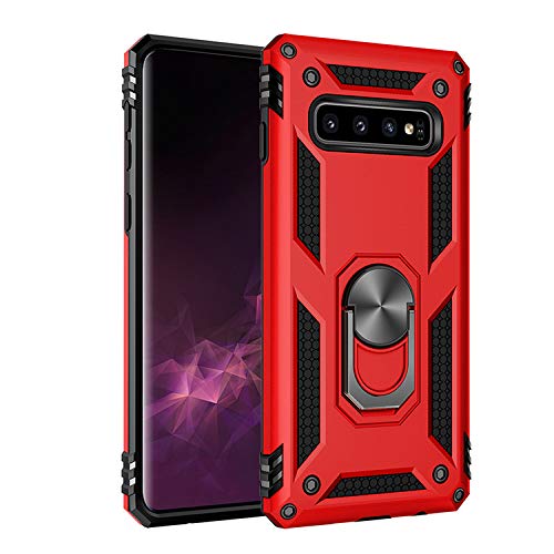 BestST Handyhülle für Samsung Galaxy S10+ Plus + HD Displayschutz, Cover für Samsung S10+ Plus hülle, 360 Grad Drehbar Ringhalter Handytasche Case Handy Hüllen,Rot von BestST