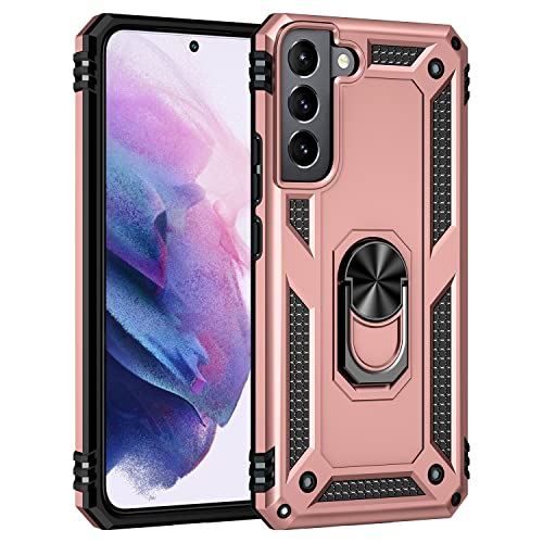 BestST Handyhülle für Samsung Galaxy S22 Plus/S22 Pro + Displayschutz,Hybrid Schutzhülle Militär Standard Stoßfest Hülle 360 Grad Drehbar Ringhalter Handytasche Cover Case,Rosegold von BestST