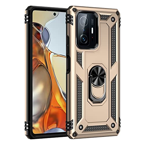 BestST Handyhülle für Xiaomi 11T/11T Pro + Displayschutz, Cover für Xiaomi 11T/11T Pro hülle, 360 Grad Drehbar Ringhalter Handytasche Case Handy Hüllen,Gold von BestST