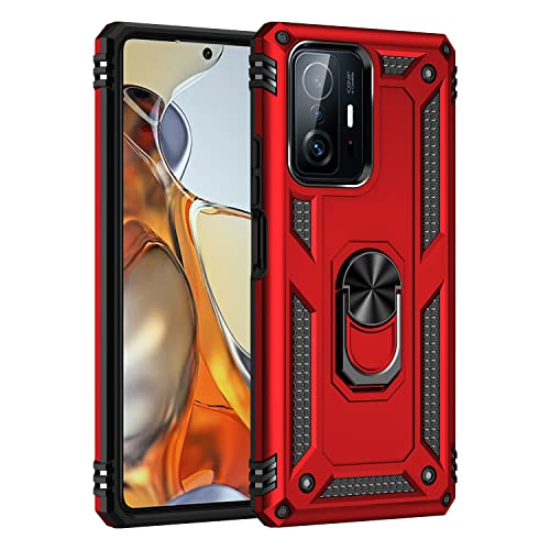 BestST Handyhülle für Xiaomi 11T/11T Pro + HD Displayschutz, Cover für Xiaomi 11T/11T Pro hülle, 360 Grad Drehbar Ringhalter Handytasche Case Handy Hüllen,Rot von BestST