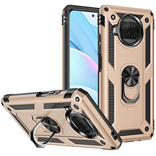 BestST Handyhülle für Xiaomi MI 10T Lite 5G + Displayschutz, Cover für Xiaomi MI 10T Lite 5G hülle, 360 Grad Drehbar Ringhalter Handytasche Case Handy Hüllen,Gold von BestST