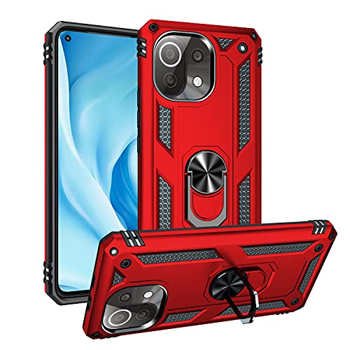 BestST Handyhülle für Xiaomi Mi 11 Lite 5G/4G/11 Lite 5G NE + HD Displayschutz,Cover für Xiaomi Mi 11 Lite 5G/4G/11 Lite 5G NE hülle, 360 Grad Drehbar Ringhalter Handytasche Case HandyHüllen,Rot von BestST