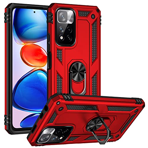 BestST Handyhülle für Xiaomi Redmi Note 11 Pro/11 Pro Plus + HD Displayschutz, Cover für Xiaomi Redmi Note 11 Pro/11 Pro Plus hülle, 360 Grad Drehbar Ringhalter Handytasche Case Handy Hüllen,Rot von BestST