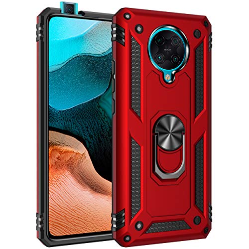 BestST Handyhülle für Xiaomi Redmi k30 pro/Poco F2 Pro hülle + Displayschutz, 360 Grad Drehbar Ringhalter Handytasche Case Cover für Xiaomi Redmi k30 pro/Poco F2 Pro Handy Hüllen,Rot von BestST