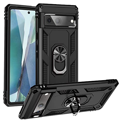 BestST Hülle für Google Pixel 7 Cover, HD schutzfolie, Armor Stoßfest TPU PC Schutzhülle Ringhalter Handytasche Case Handy Hüllen, Schwarz von BestST