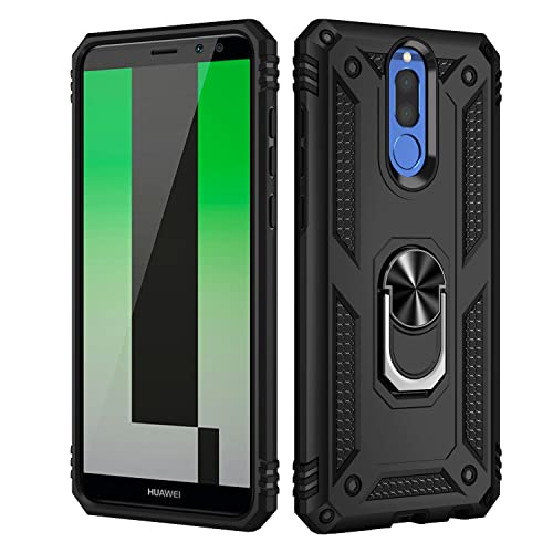 BestST Hülle für Huawei Mate 10 lite + schutzfolie,Handyhülle Huawei Mate 10 lite Cover,Armor Stoßfest TPU PC Schutzhülle Ringhalter Handytasche Case für Huawei Mate 10 lite Handy Hüllen,Schwarz von BestST