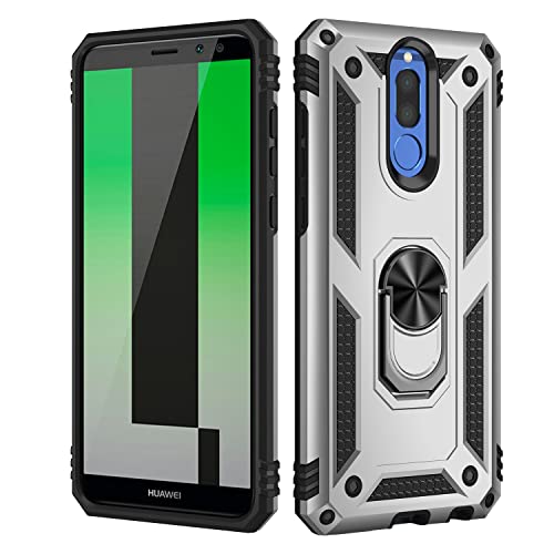 BestST Hülle für Huawei Mate 10 lite + schutzfolie,Handyhülle Huawei Mate 10 lite Cover,Armor Stoßfest TPU PC Schutzhülle Ringhalter Handytasche Case für Huawei Mate 10 lite Handy Hüllen,Silber von BestST