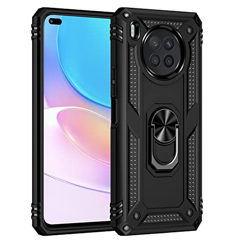 BestST Hülle für Huawei Nova 8i + schutzfolie,Handyhülle Huawei Nova 8i Cover,Armor Stoßfest TPU PC Schutzhülle Ringhalter Handytasche Case für Huawei Nova 8i Handy Hüllen,Schwarz von BestST