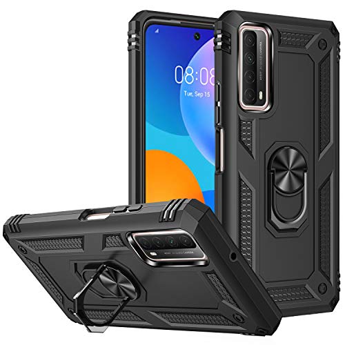 BestST Hülle für Huawei P smart 2021/Y7a Cover, HD schutzfolie, Armor Stoßfest TPU PC Schutzhülle Ringhalter Handytasche Case Handy Hüllen, Schwarz von BestST