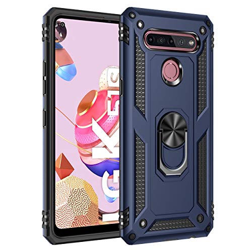 BestST Hülle für LG K51S + schutzfolie,Handyhülle LG K51S Cover,Armor Stoßfest TPU PC Schutzhülle Ringhalter Handytasche Case für LG K51S Handy Hüllen,Blau von BestST