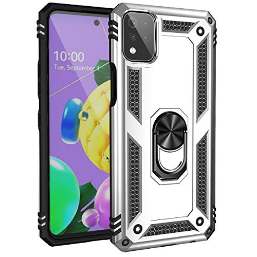 BestST Hülle für LG K53/LG K52 + schutzfolie,Handyhülle LG K53/LG K52 Cover,Armor Stoßfest TPU PC Schutzhülle Ringhalter Handytasche Case für LG K53/LG K52 Handy Hüllen,Silber von BestST