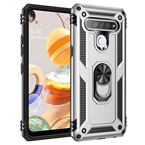 BestST Hülle für LG K61/LG Q61/LG Q630 + schutzfolie,Handyhülle LG K61/LG Q61 Cover,Armor Stoßfest TPU PC Schutzhülle Ringhalter Handytasche Case für LG K61/LG Q61/LG Q630 Handy Hüllen,Silber von BestST