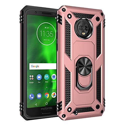 BestST Hülle für Moto G6, + Displayschutz 360 Grad Drehbar Ringhalter mit Magnetischer Handyhalter Auto Handyhülle für Moto G6- Rosegold von BestST
