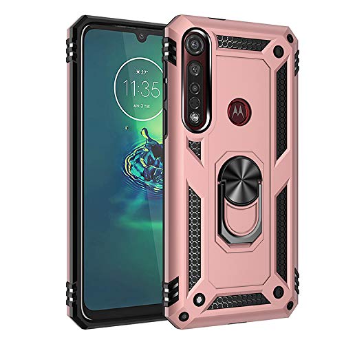 BestST Hülle für Moto One Macro, Displayschutz 360 Grad Drehbar Ringhalter mit Magnetischer Handyhalter Auto Handyhülle für Moto One Macro- Rose-Gold von BestST