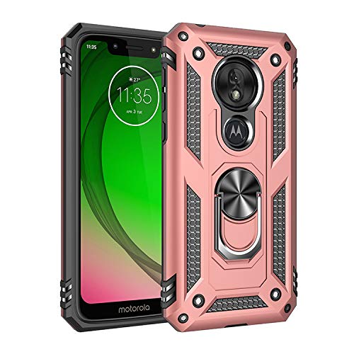 BestST Hülle für Moto g7 Play, 360 Grad Drehbar Ringhalter mit Magnetischer Handyhalter Auto Handyhülle für Moto g7 Play- Rosegold von BestST